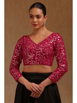 Soch - Pink Georgette Embroidered Three Fourth Sleeves Blouse