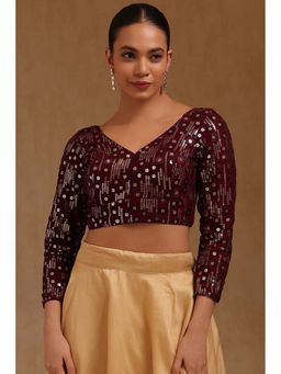 Soch - Wine Georgette Embroidered Three Fourth Sleeves Blouse