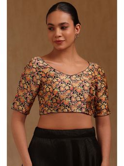 Soch - Black Tussar Floral Half Sleeves Blouse
