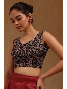 Soch - Black Chinon Embroidered Sleeveless Blouse with Unstitched Sleeves