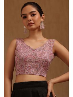 Soch - Lavender Chinon Embroidered Sleeveless Blouse with Unstitched Sleeves