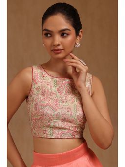 Soch - Pink Tussar Woven Sleeveless Blouse with Unstitched Sleeves