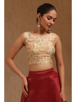 Soch - Cream Tussar Woven Sleeveless Blouse with Unstitched Sleeves