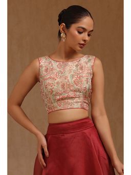 Soch - Red Tussar Woven Sleeveless Blouse with Unstitched Sleeves