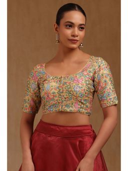 Soch - Yellow Art Silk Floral Half Sleeves Blouse