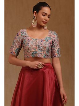 Soch - Beige Art Silk Printed Half Sleeves Blouse