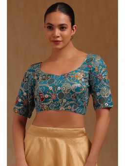 Soch - Blue Georgette Embroidered Half Sleeves Blouse