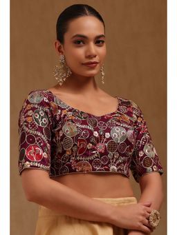 Soch - Wine Georgette Embroidered Half Sleeves Blouse
