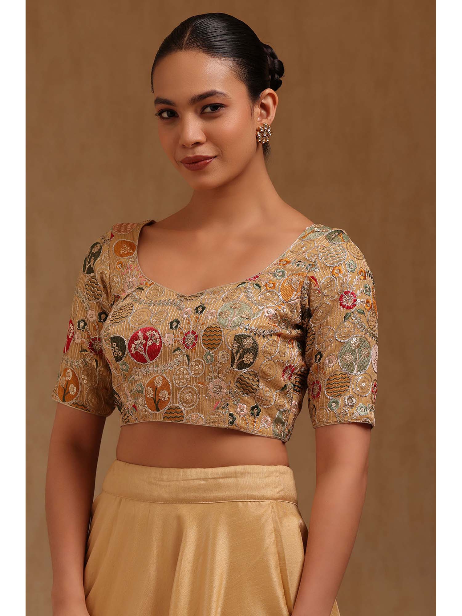 soch Beige Georgette Embroidered Half Sleeves Blouse-picture-31