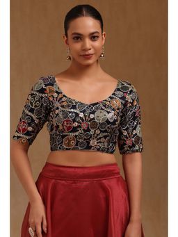 Soch - Navy Blue Georgette Embroidered Half Sleeves Blouse