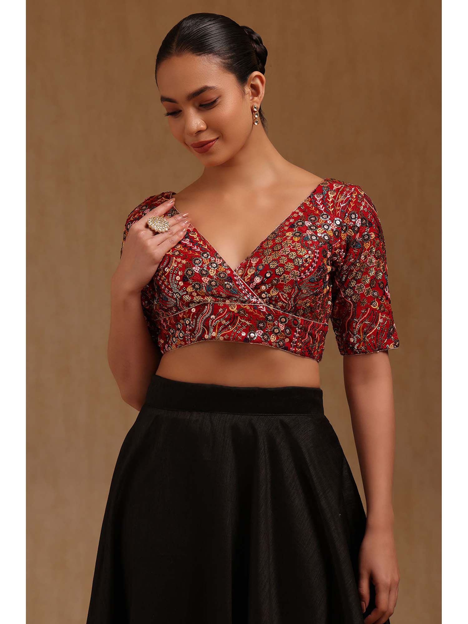 soch Red Georgette Embroidered Half Sleeves Blouse-picture-10