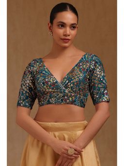 Soch - Teal Georgette Embroidered Half Sleeves Blouse