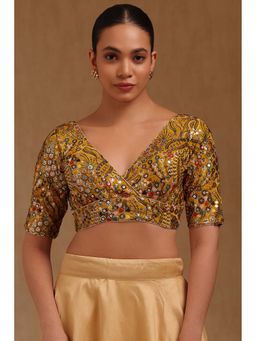Soch - Mustard Georgette Embroidered Half Sleeves Blouse