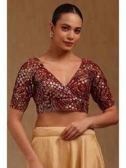Soch - Maroon Georgette Embroidered Half Sleeves Blouse