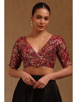 Soch - Pink Georgette Embroidered Half Sleeves Blouse