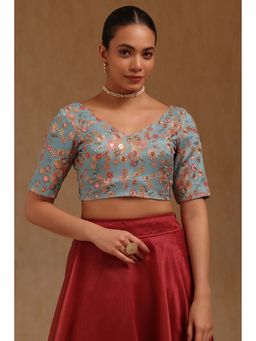 Soch - Blue Georgette Floral Half Sleeves Blouse