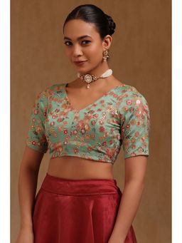 Soch - Green Georgette Floral Half Sleeves Blouse