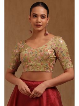 Soch - Olive Georgette Floral Half Sleeves Blouse