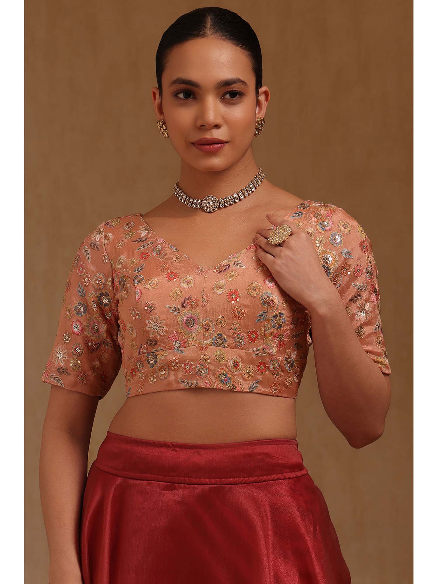 soch Peach Georgette Floral Half Sleeves Blouse-picture-19