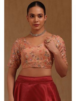 Soch - Peach Georgette Floral Half Sleeves Blouse