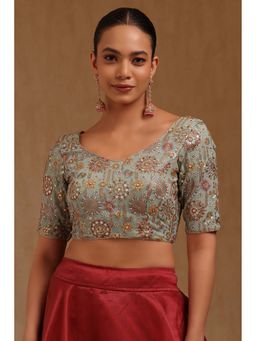 Soch - Blue Georgette Embroidered Half Sleeves Blouse