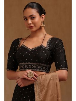 Soch - Black Tussar Embroidered Half Sleeves Blouse