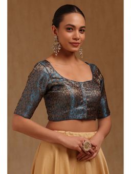 Soch - Blue Tissue Floral Half Sleeves Blouse