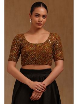 Soch - Olive Georgette Embroidered Half Sleeves Blouse