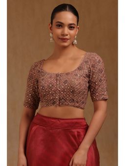 Soch - Brown Georgette Embroidered Half Sleeves Blouse