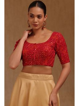 Soch - Red Georgette Embroidered Half Sleeves Blouse