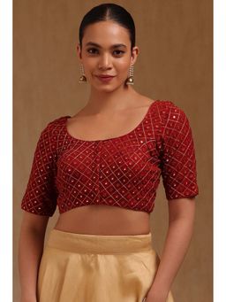 Soch - Maroon Georgette Embroidered Half Sleeves Blouse