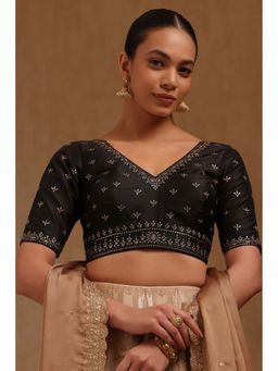 Soch - Black Tussar Embroidered Half Sleeves Blouse