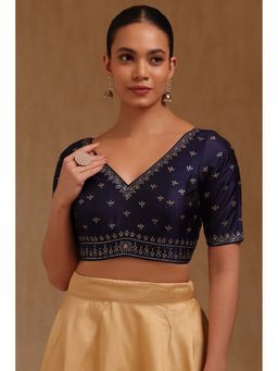 Soch - Navy Blue Tussar Embroidered Half Sleeves Blouse