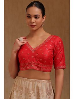 Soch - Red Tussar Embroidered Half Sleeves Blouse