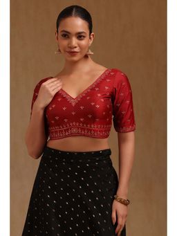 Soch - Maroon Tussar Embroidered Half Sleeves Blouse