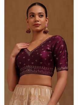 Soch - Wine Tussar Embroidered Half Sleeves Blouse