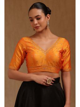 Soch - Mustard Tussar Embroidered Half Sleeves Blouse