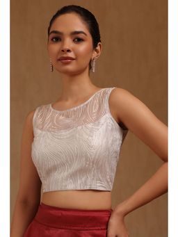 Soch - White Net Embroidered Sleeveless Blouse with Unstitched Sleeves
