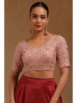 Soch - Peach Georgette Embroidered Half Sleeves Blouse