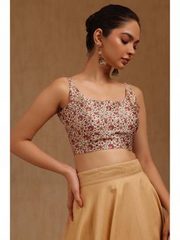 Soch - Cream Art Silk Floral Sleeveless Blouse