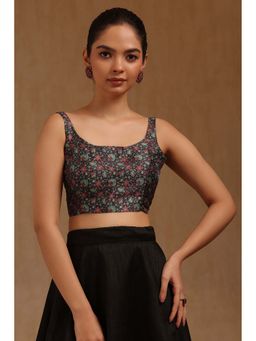 Soch - Black Art Silk Floral Sleeveless Blouse