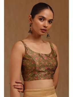 Soch - Olive Art Silk Floral Sleeveless Blouse