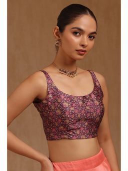 Soch - Wine Art Silk Floral Sleeveless Blouse