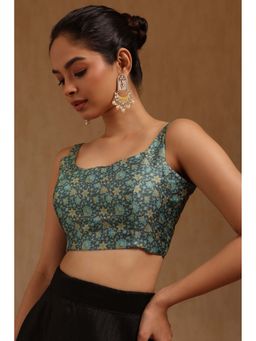 Soch - Green Art Silk Floral Sleeveless Blouse