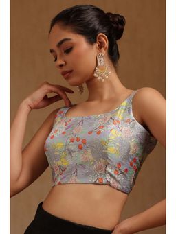 Soch - Grey Art Silk Floral Sleeveless Blouse