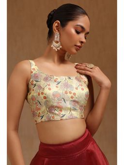 Soch - Yellow Art Silk Floral Sleeveless Blouse
