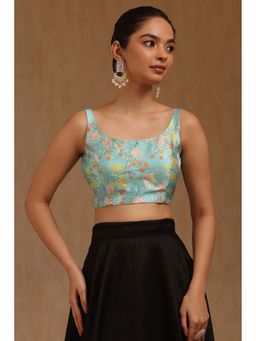 Soch - Turquoise Art Silk Floral Sleeveless Blouse