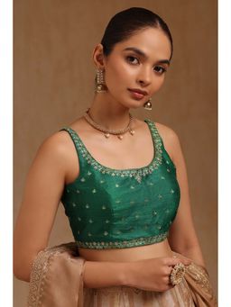 Soch - Green Tussar Embroidered Sleeveless Blouse