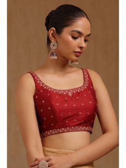 Soch - Maroon Tussar Embroidered Sleeveless Blouse