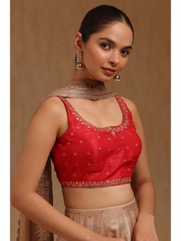 Soch - Red Tussar Embroidered Sleeveless Blouse